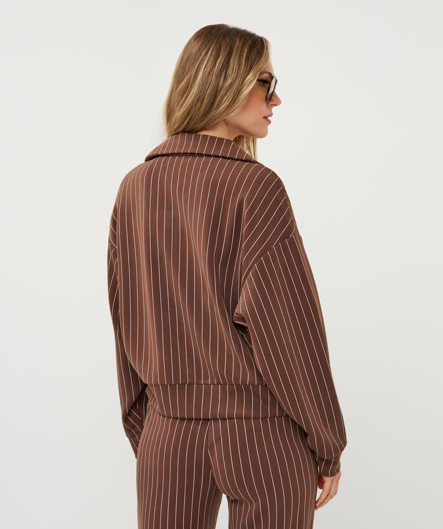 Esqualo jasje bruin gestreept model jacket short modal striped coffee