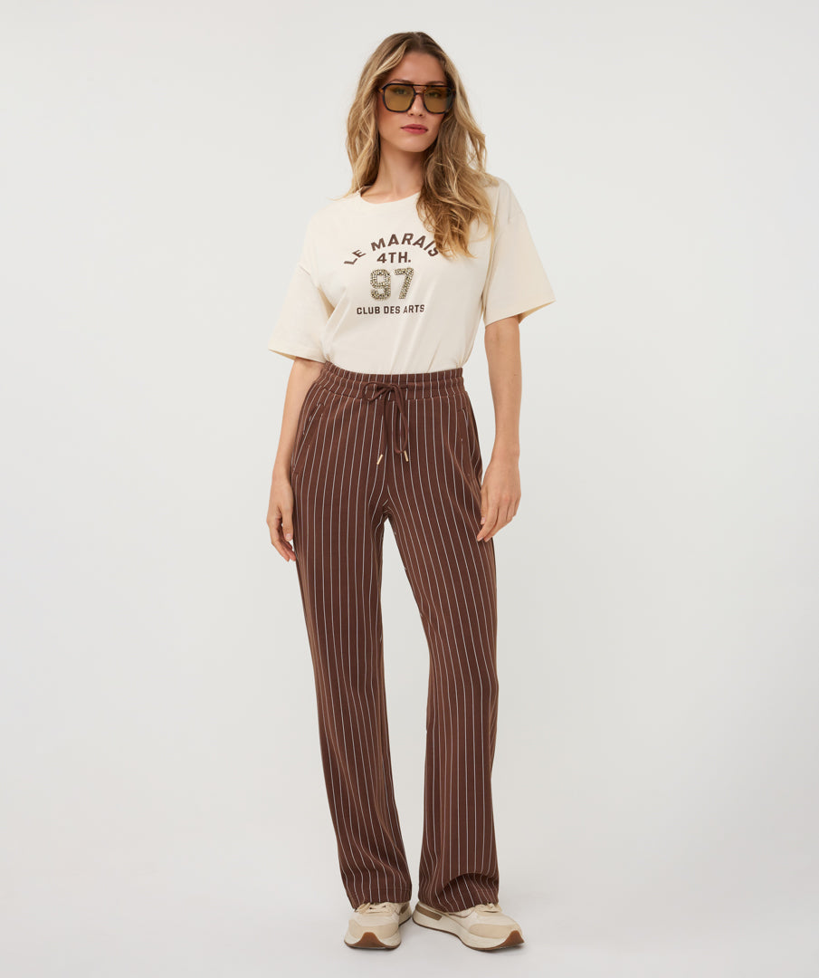 Esqualo broek bruin met strepen model Trousers model striped coffee