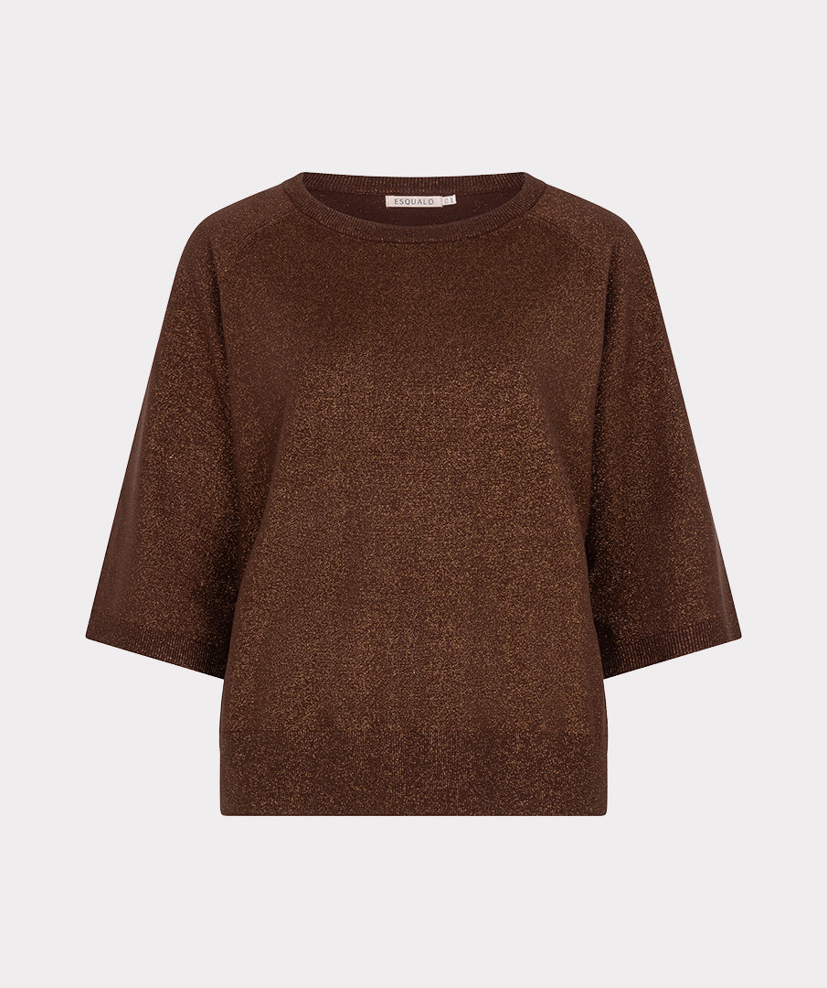 Esqualo trui driekwart mouw bruin met glitter model Raglan sweater coffee lurex