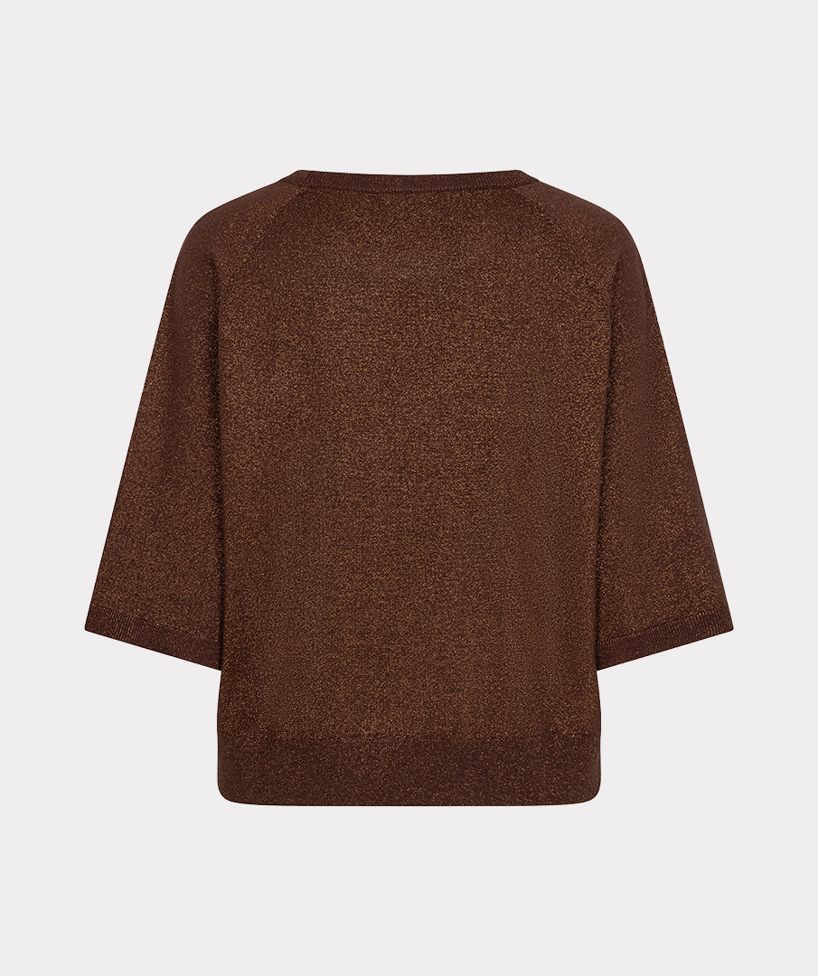 Esqualo trui driekwart mouw bruin met glitter model Raglan sweater coffee lurex