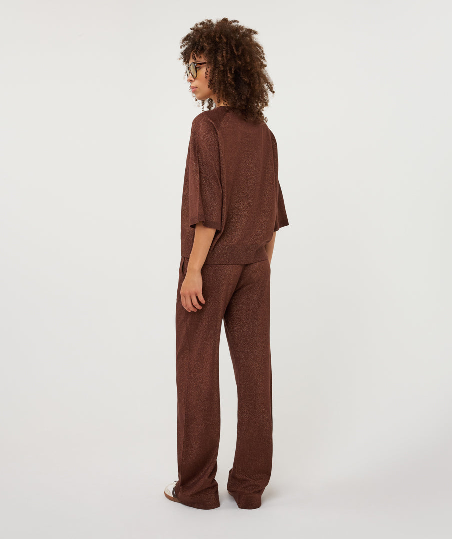 Esqualo trui driekwart mouw bruin met glitter model Raglan sweater coffee lurex