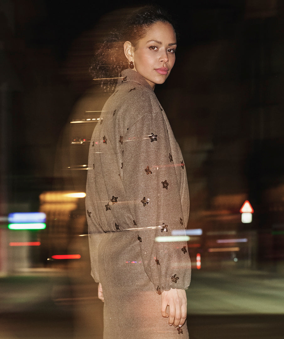 Esqualo short jacket met pailletten camel W26.08700