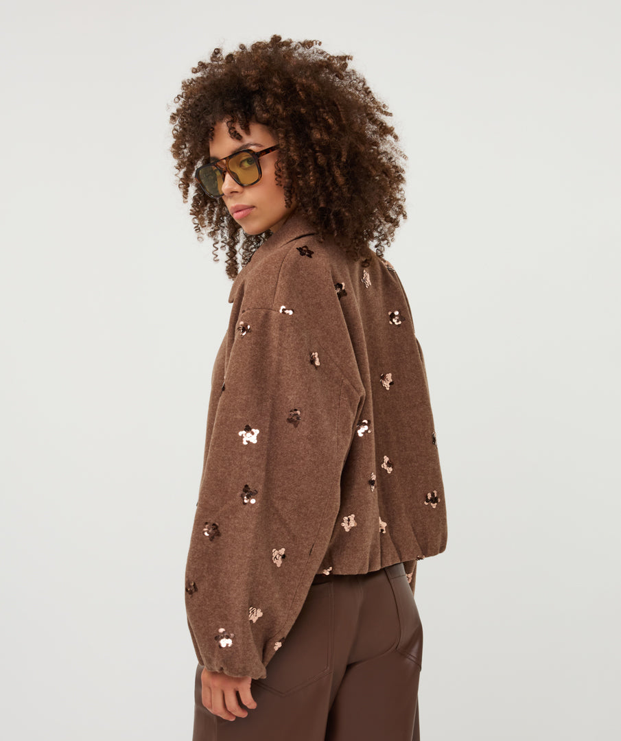 Esqualo short wool jacket met pailletten camel 