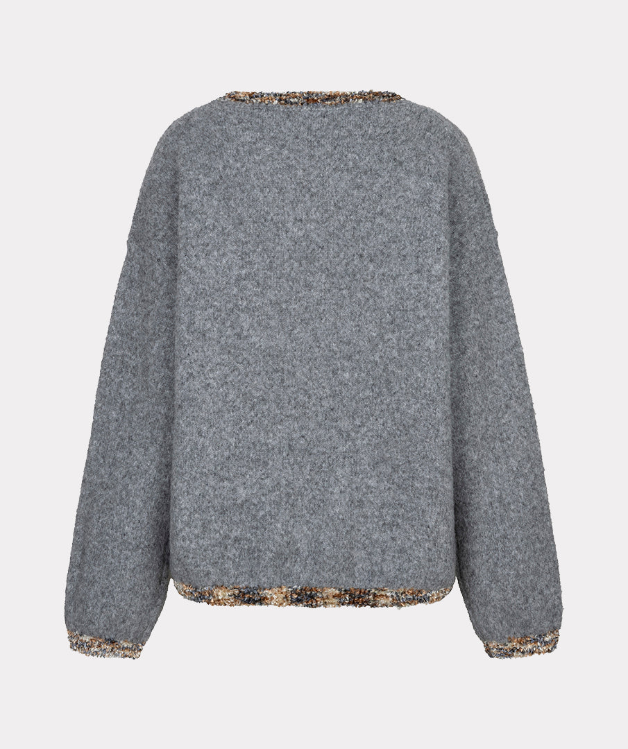 Esqualo trui grijs met bruin grijze chenille afwerking Grey Melange