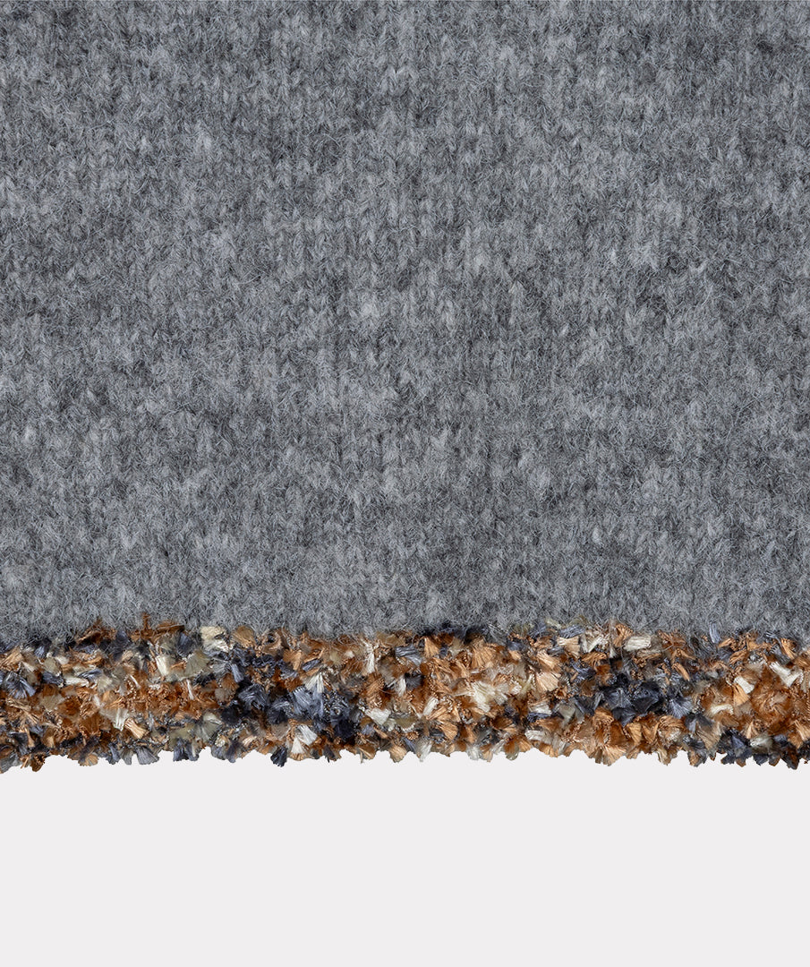 Esqualo trui grijs met bruin grijze chenille afwerking Grey Melange