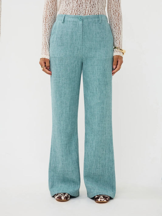 Ydence pantalon blauw boucle model Leona Turquoise melange