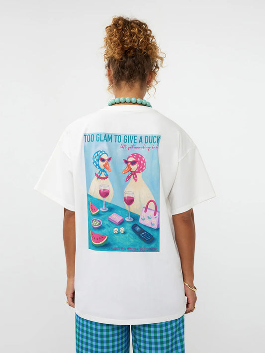 Ydence T-shirt Ducks print blauw offwhite oversized fit 