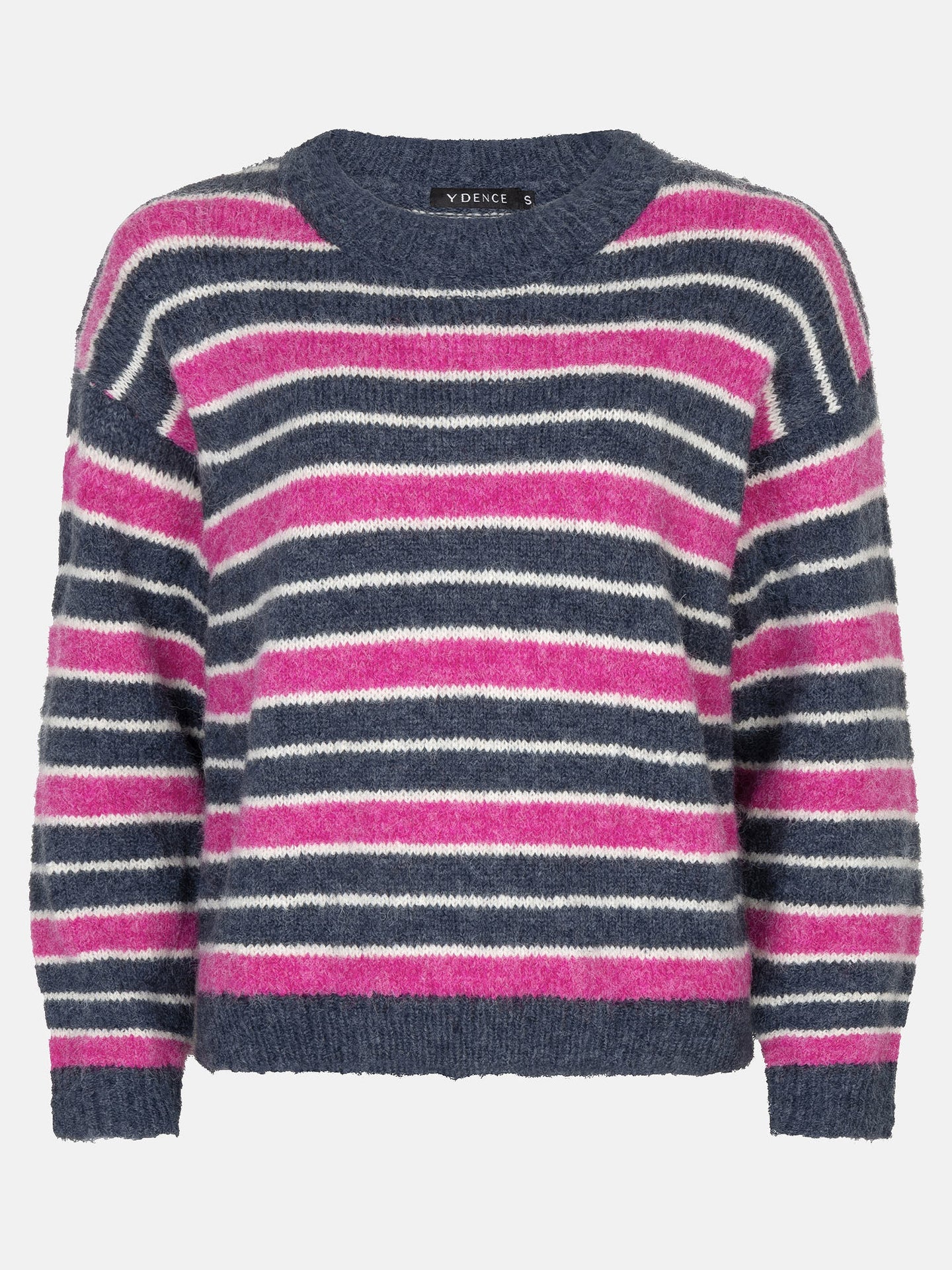 Ydence trui roze blauw gestreept model Knitted sweater aria navy fuchsia