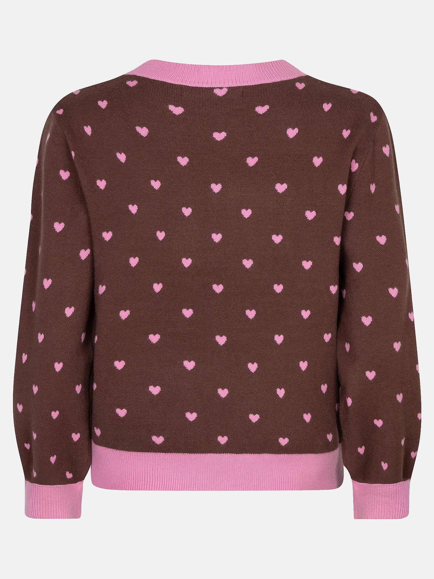 Ydence trui roze met bruin hartjes print model Emily knitted sweater brown/pink