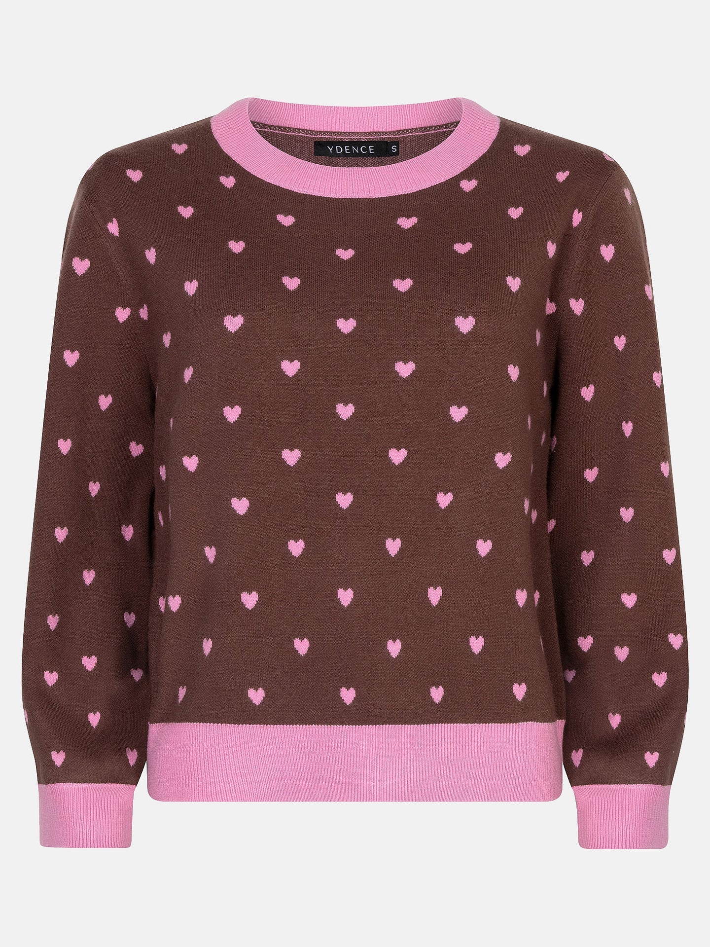 Ydence trui roze met bruin hartjes print model Emily knitted sweater brown/pink