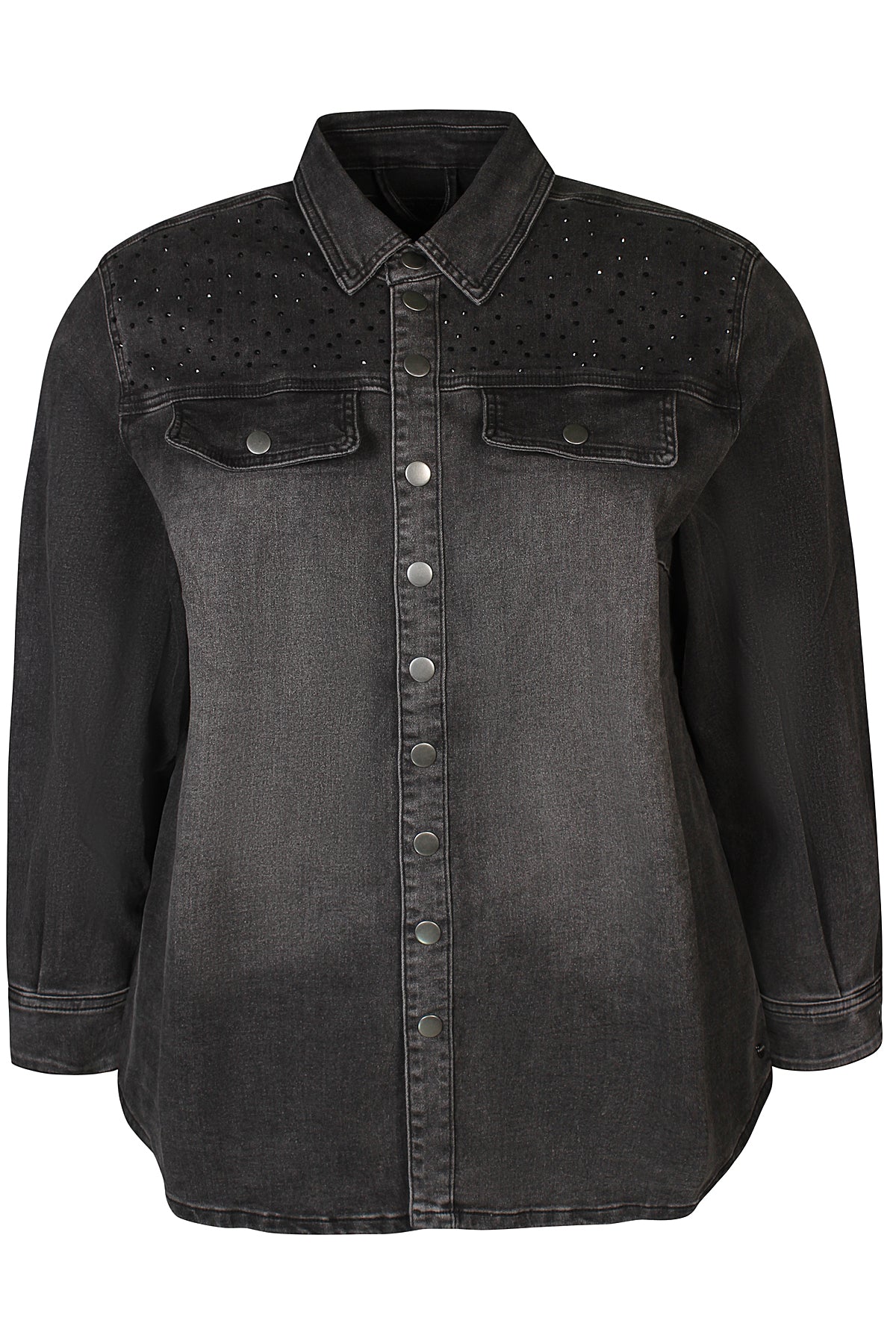 Zhenzi denim jacket blouse grijs met strass model Suna shirt 