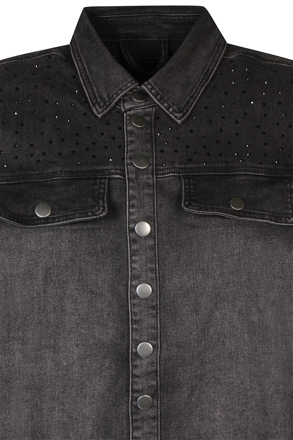 Zhenzi denim jacket blouse grijs met strass model Suna shirt