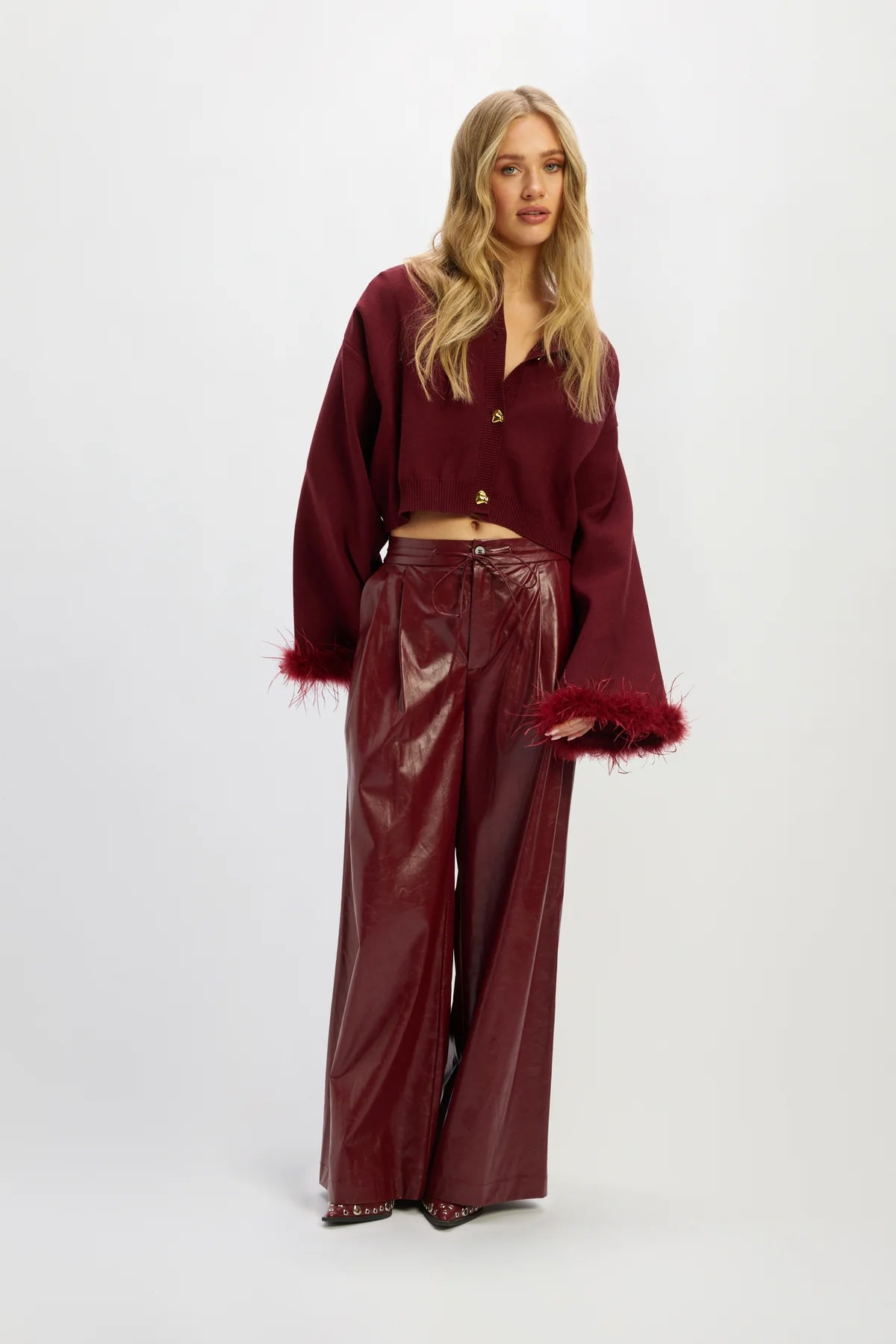 Refined Department broek rood leather look model Bibi pants bordeaux