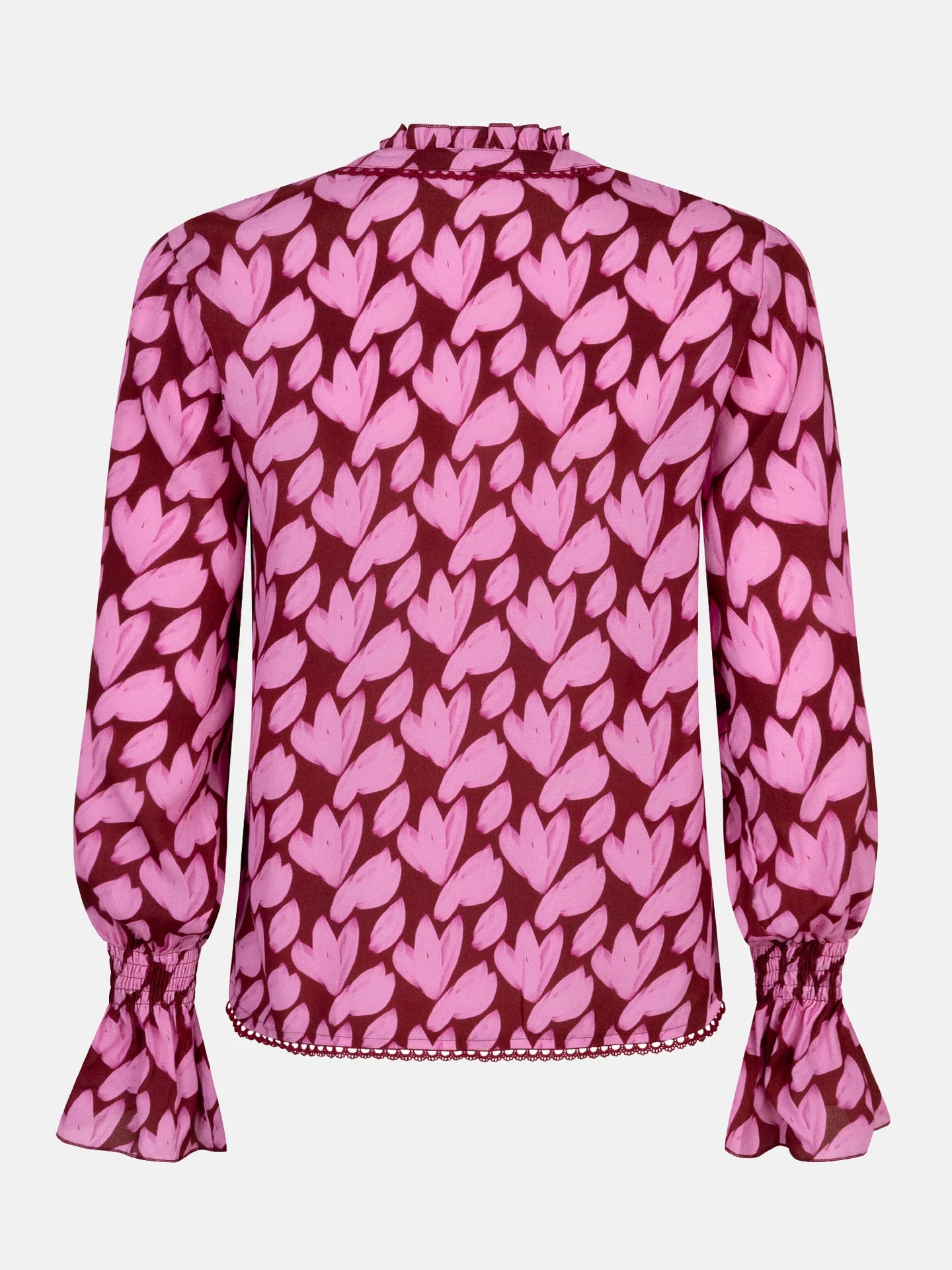 Ydence blouse bordeaux met roze print model Francesca pink flower