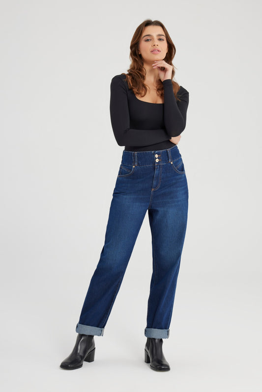 COJ jeans blauw Jasmin model Balloon fit high waist cropped lengte dark blue