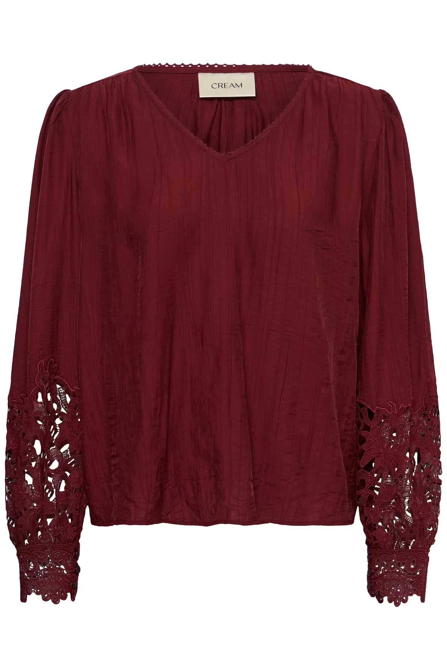 Cream bordeaux rode blouse met kant detail aan mouw model CRtina Cabernet