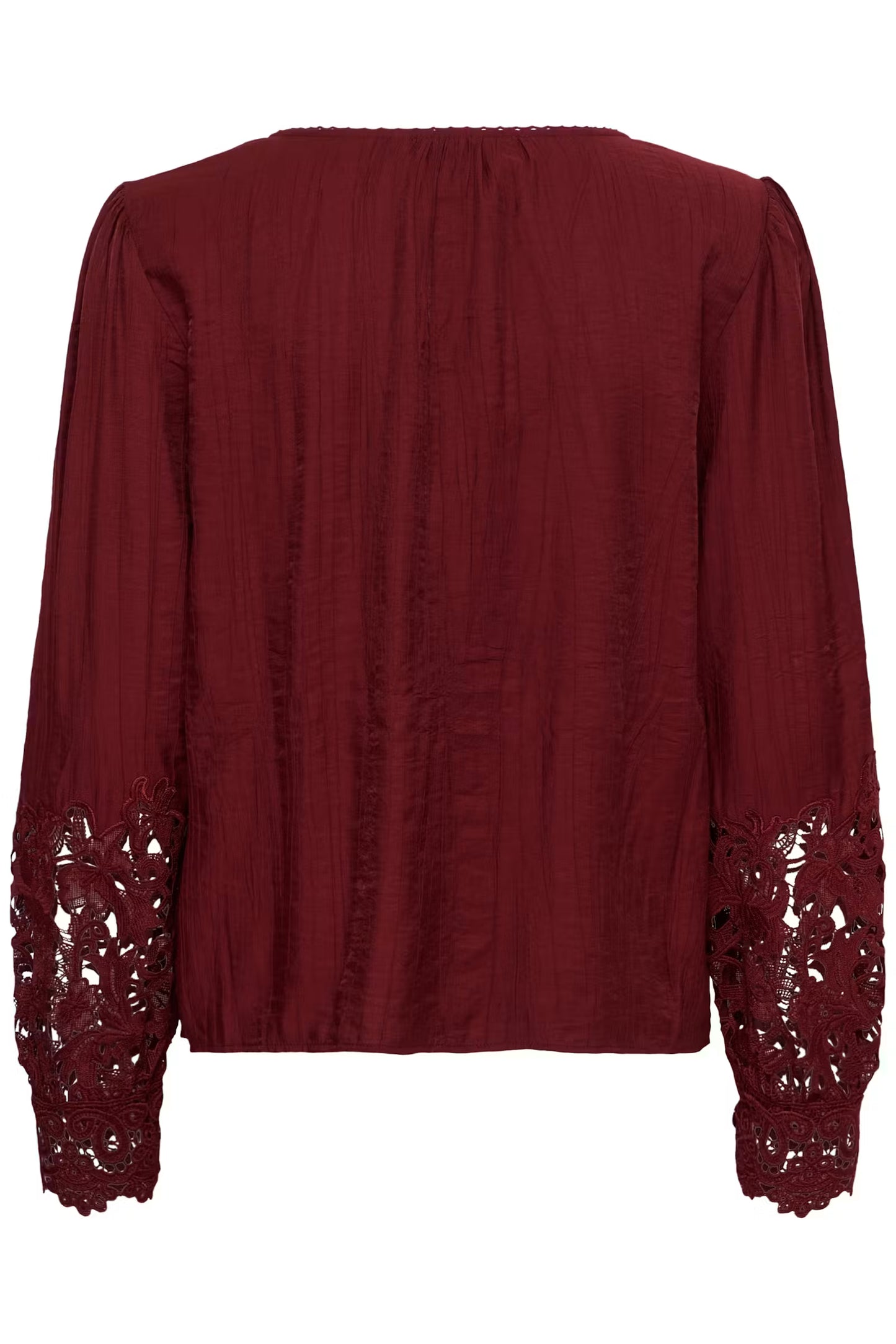 Cream bordeaux rode blouse met kant detail aan mouw model CRtina Cabernet