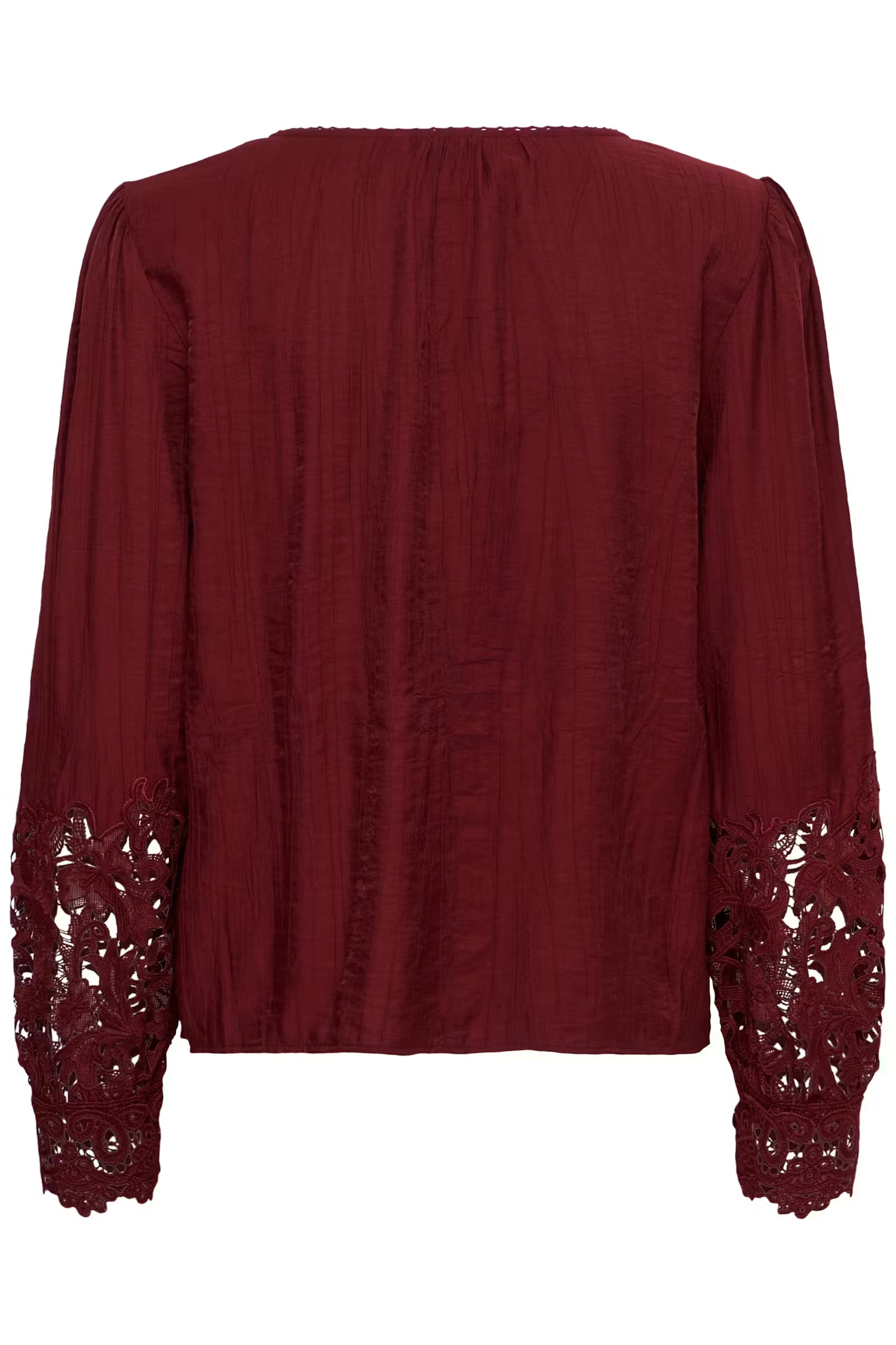 Cream bordeaux rode blouse met kant detail aan mouw model CRtina Cabernet