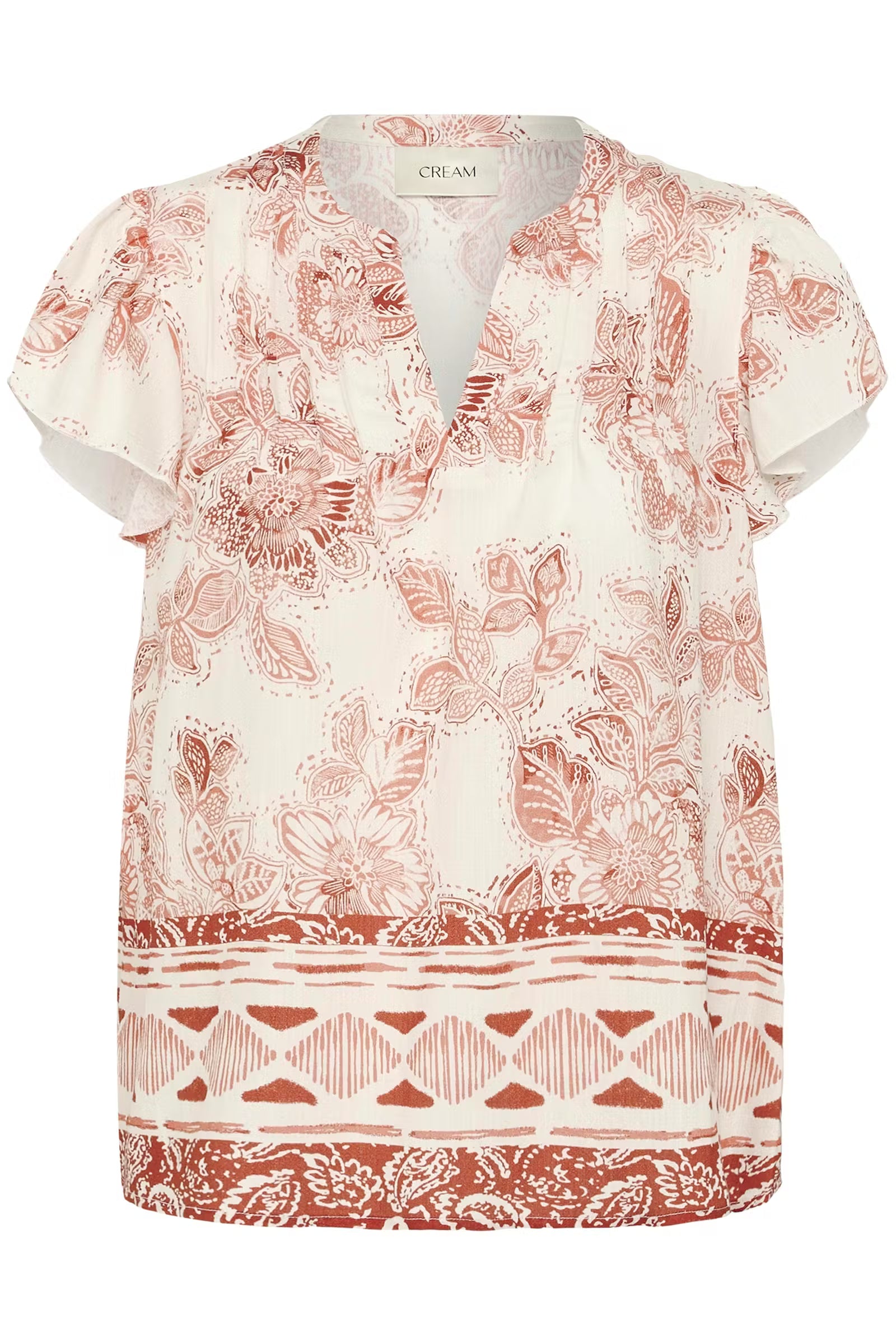 Cream blouse offwhite met roest bruine print model CRjessie brandy flower