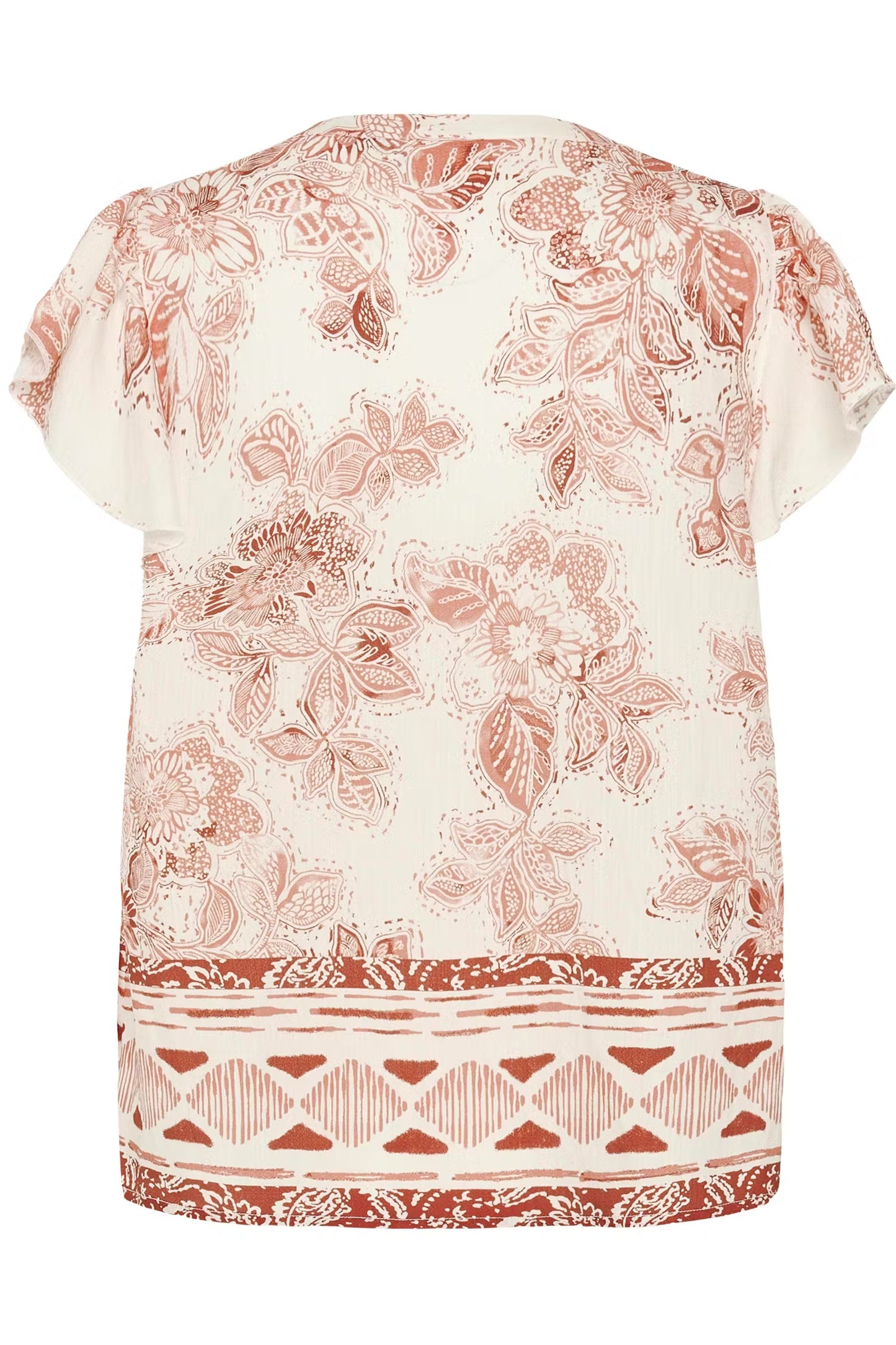 Cream blouse offwhite met roest bruine print model CRjessie brandy flower