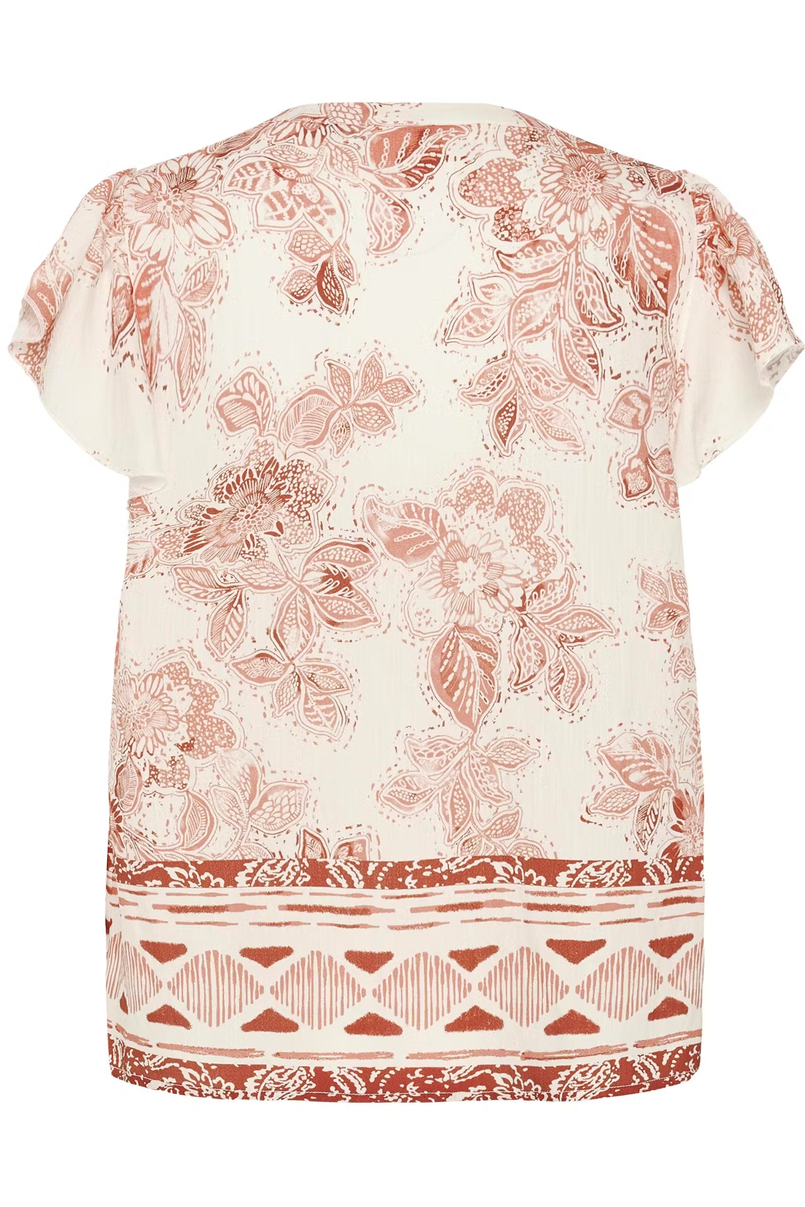 Cream blouse offwhite met roest bruine print model CRjessie brandy flower