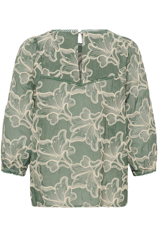 Cream blouse groen met beige bloemen borduursel CRtorli mulled basil
