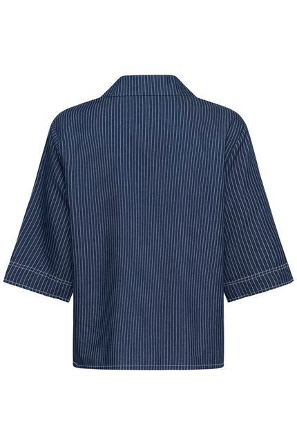 Cream blouse denim shirt donker blauw navy pinstripe CRagate boxy fit rossland