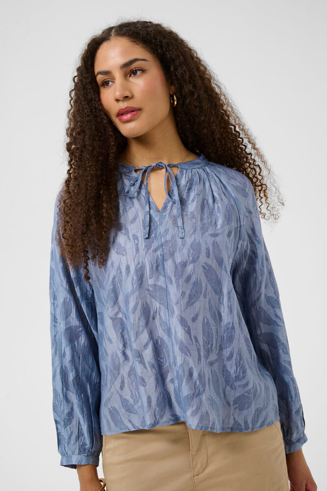 Cream blouse blauw met print model CRloui stonewash
