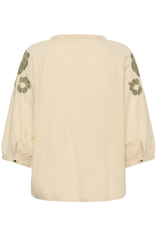 Cream blouse zand kleur met groen bloemen detail CRzosa bleached sand