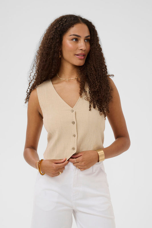 Cream gilet CRalva top travertine melange nature