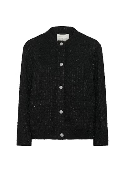 Cream jasje zwart tweed met pailetten detail model CRcracker jacket pitch black
