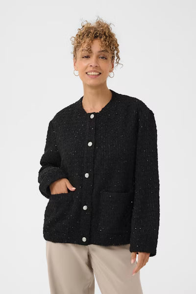 Cream jasje zwart tweed met pailetten detail model CRcracker jacket pitch black