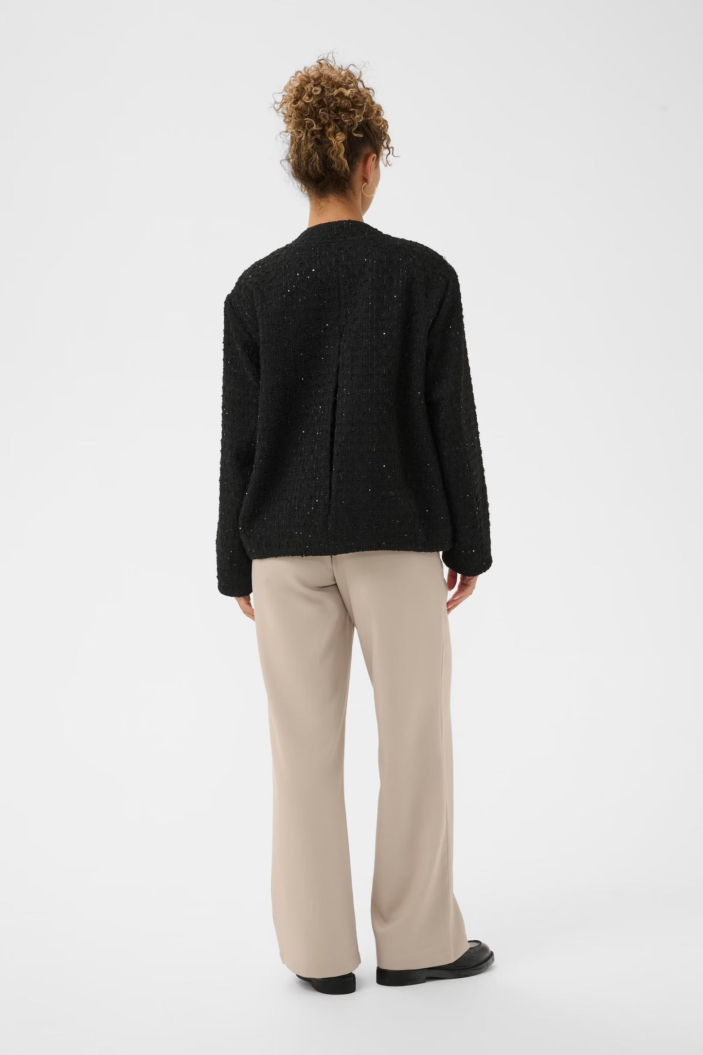 Cream jasje zwart tweed met pailetten detail model CRcracker jacket pitch black