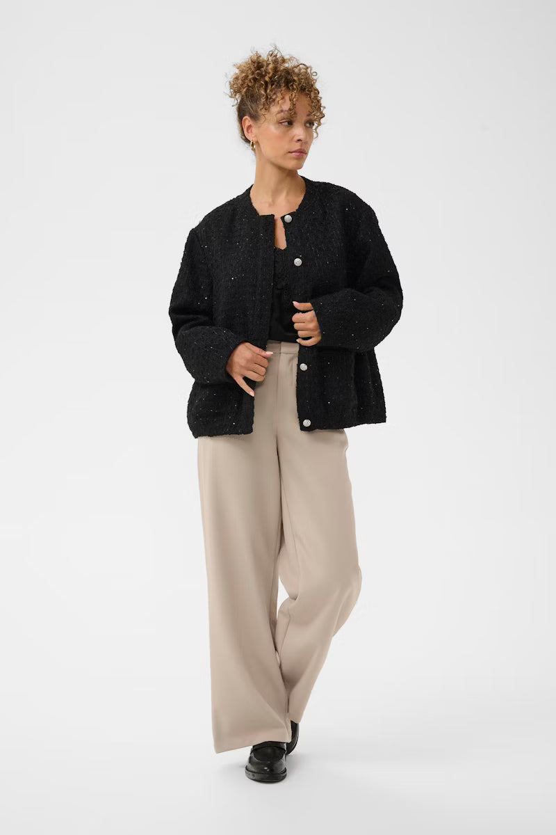 Cream jasje zwart tweed met pailetten detail model CRcracker jacket pitch black