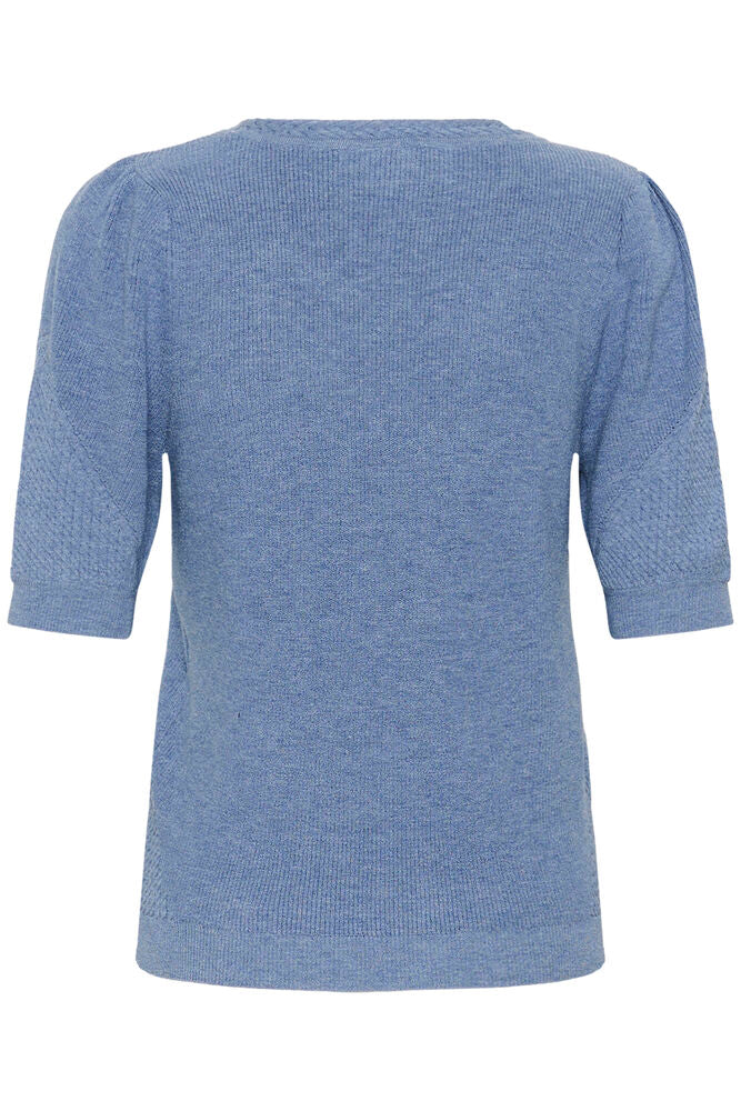 Cream trui met korte mouw blauw model Crdela stonewash melange 