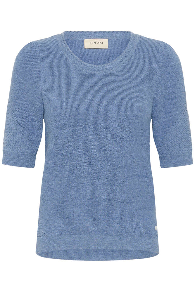 Cream trui met korte mouw blauw model Crdela stonewash melange 