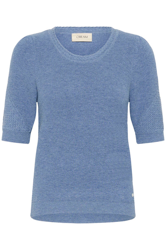 Cream trui met korte mouw blauw model Crdela stonewash melange 