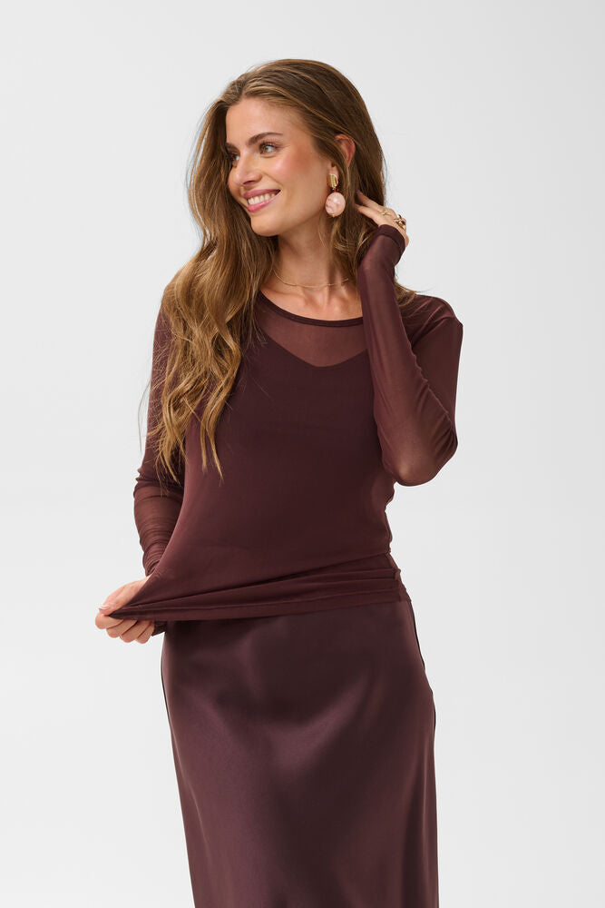 Cream longsleeve mesh bordeaux rood model CRdora Fudge