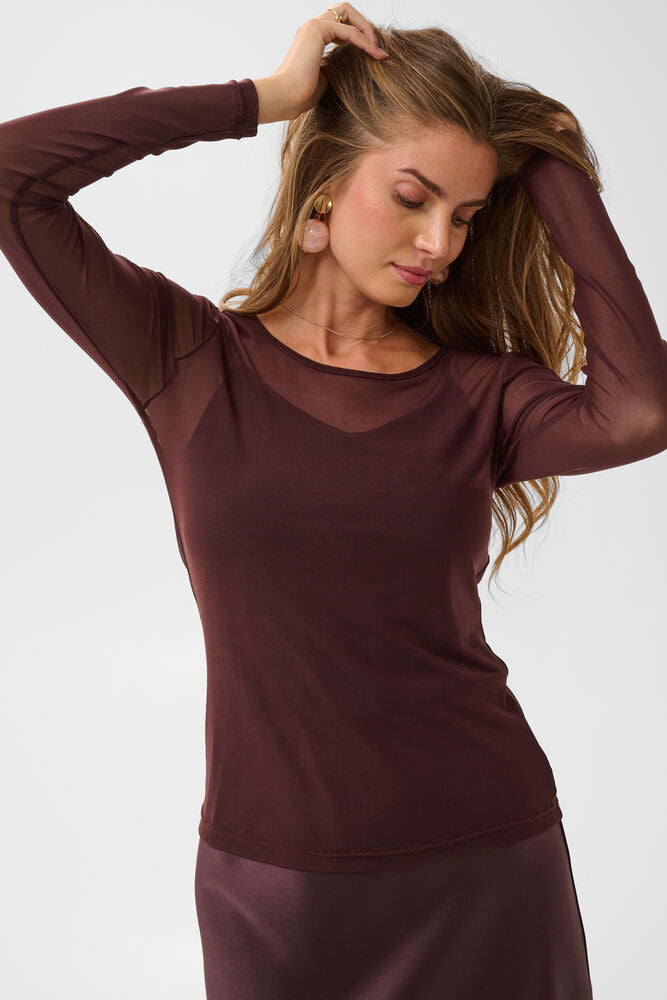 Cream longsleeve mesh bordeaux rood model CRdora Fudge