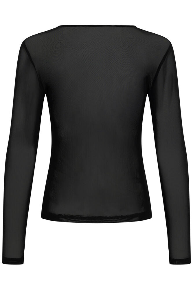 Cream longsleeve zwart mesh doorschijnend model CRdora black