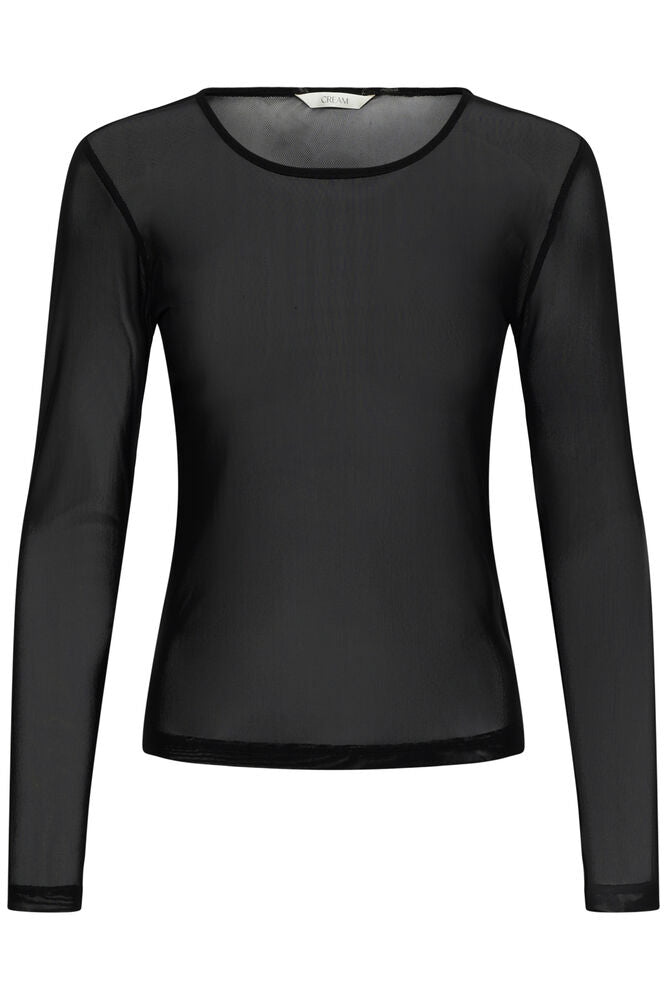 Cream longsleeve zwart mesh doorschijnend model CRdora black