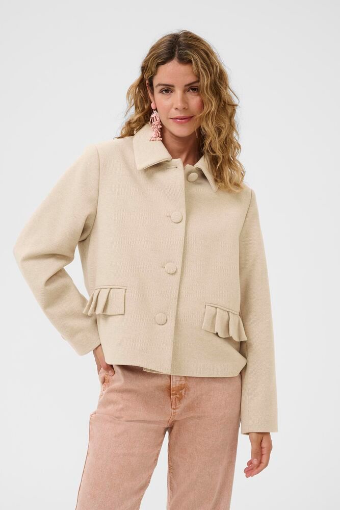 Cream jasje beige gemeleerd model CRcessie short coat savannah tan melange