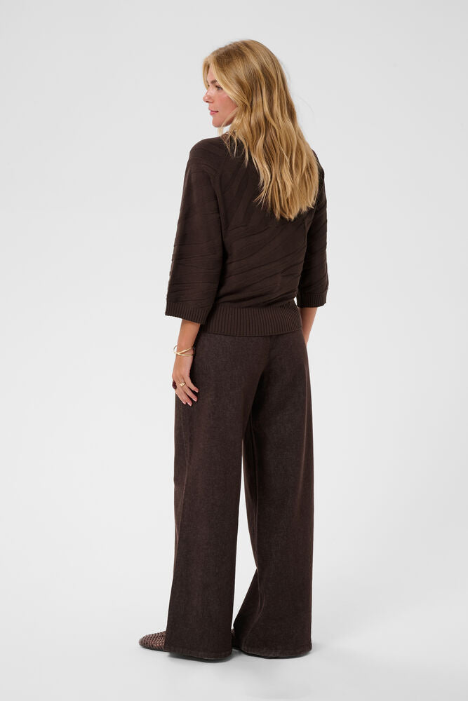 Cream trui donker bruin driekwart mouw model CRdela knit pullover java