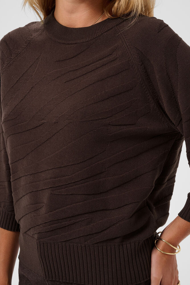 Cream trui donker bruin driekwart mouw model CRdela knit pullover java