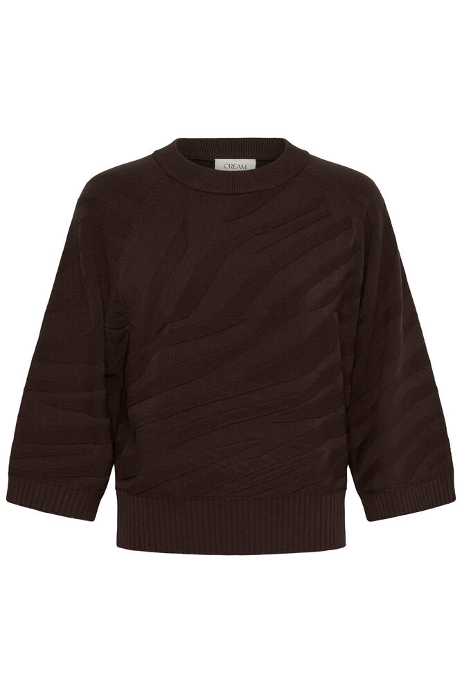 Cream trui donker bruin driekwart mouw model CRdela knit pullover java