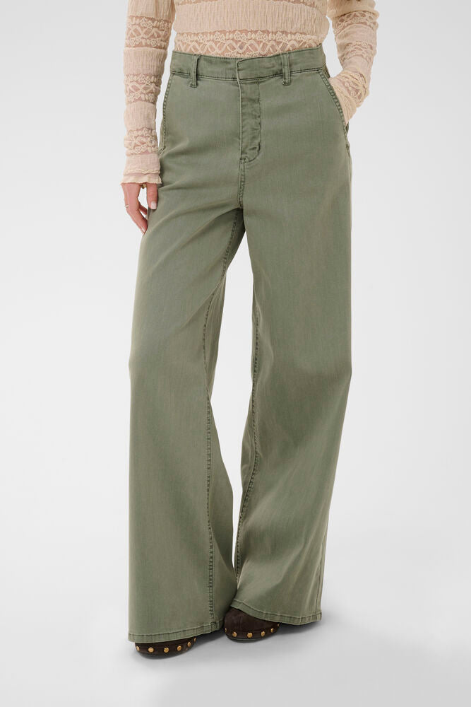 Cream jeans groen wide leg model CRvisti colored denim pant mulled basil
