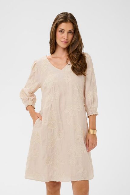 Cream jurk beige met borduursel en lurex detail model CRemilia Perfectly Pale Melange Nature