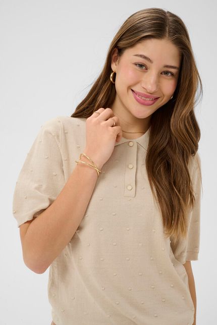 Cream polo beige model CRhanne knit polo oatmeal