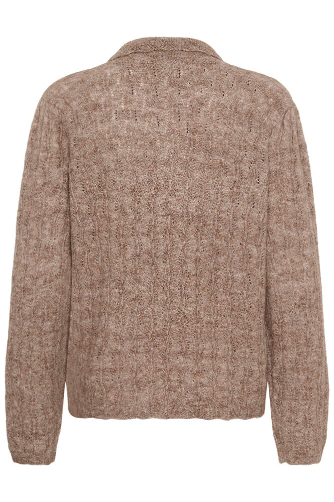 Cream trui beige met strass knoopjes model CRjuna pullover polo Dark Oat melange