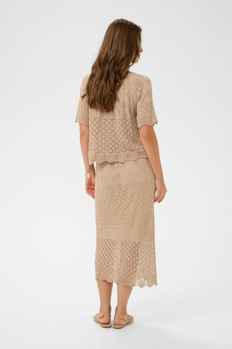 Cream rok zandkleur crochet gehaakt model CRSebija light amphora midi 